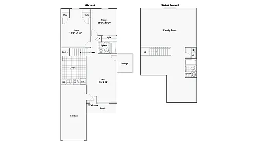 Floor plan 2 BR x 2 BA Duplex - Cherry Hills