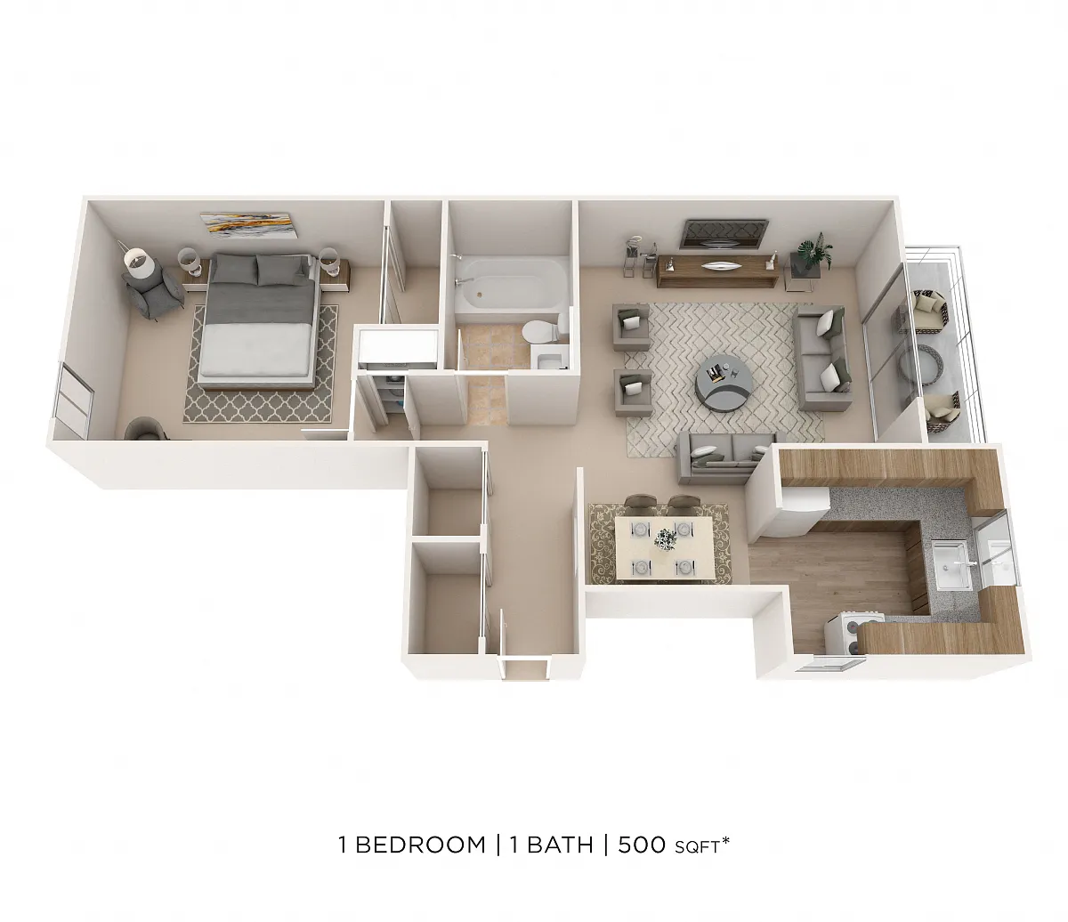 Floor plan One Bedroom- 500 sqft