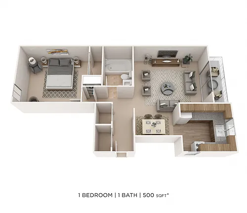 Floor plan One Bedroom- 500 sqft