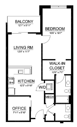 Floor plan A5 - 1 Bed 1.5 Bath Den