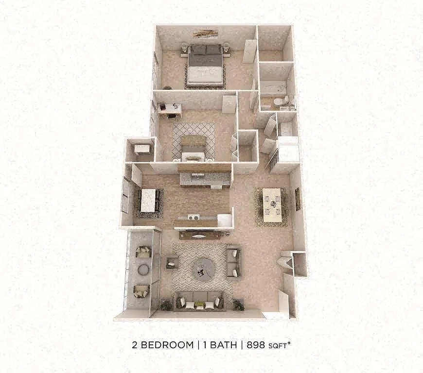 Floor plan Two Bedroom - 898 sqft