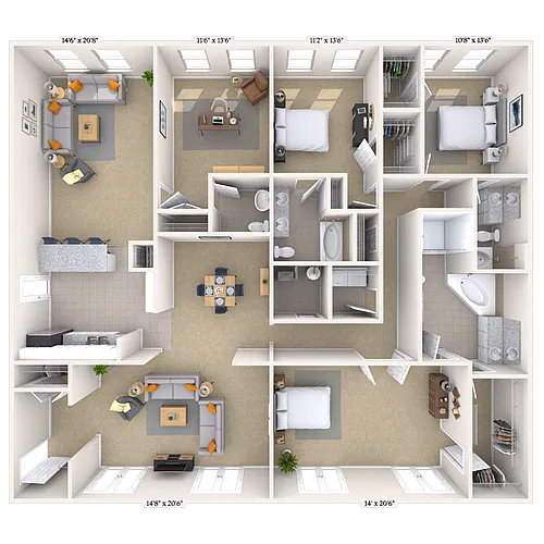 Floor plan Penthouse 3x3.5 2500 SF
