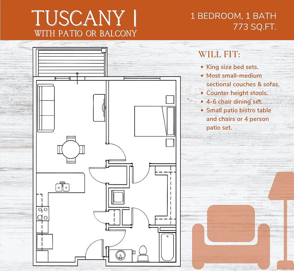 Floor plan Tuscany Con Terrazza with patio or balcony