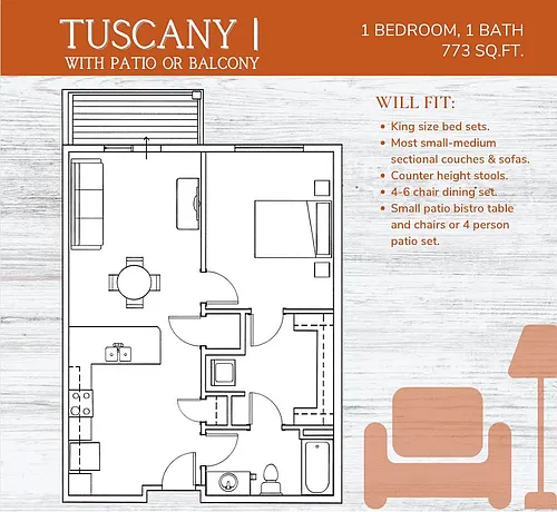 Floor plan Tuscany Con Terrazza with patio or balcony