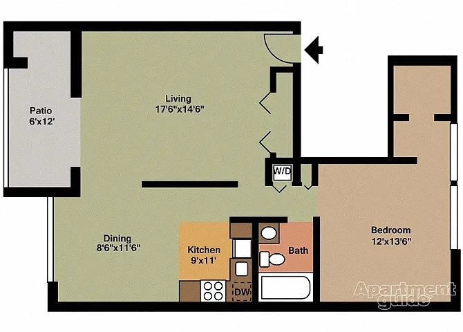 Floor plan Style A - First Floor 1 Bedroom 1 Bath