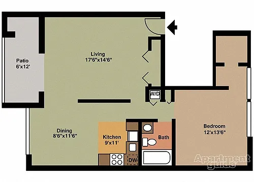 Floor plan Style A - First Floor 1 Bedroom 1 Bath