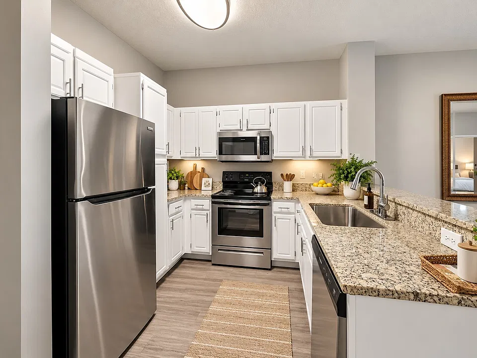 Upgrade your lifestyle at Villas of Juno with this stunning kitchen featuring sleek stainless steel appliances and beautiful countertops. Perfect for culinary enthusiasts and gatherings alike. Schedule your tour today!