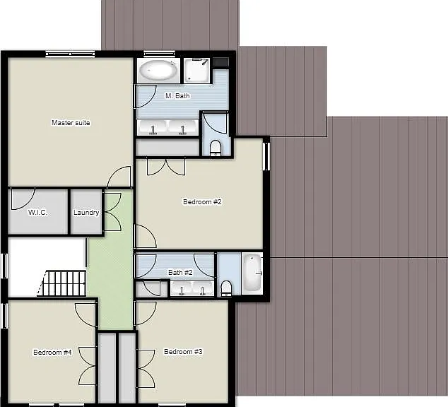 Buffalo Soldier Acres FGO Housing Floor Plan Level 2 - 4 BR, 2 Bath with Laundry upstairs.