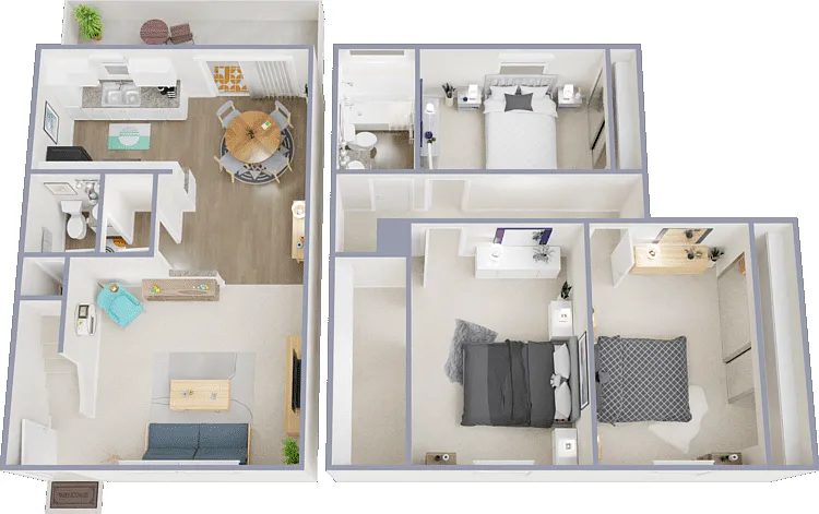 3 Bed 1.5 Bath Townhome Floorplan Diagram