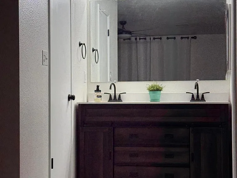 Primary bedroom bathroom vanity area