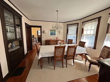 Elegant dining under a dimmable chandelier--so romantic!