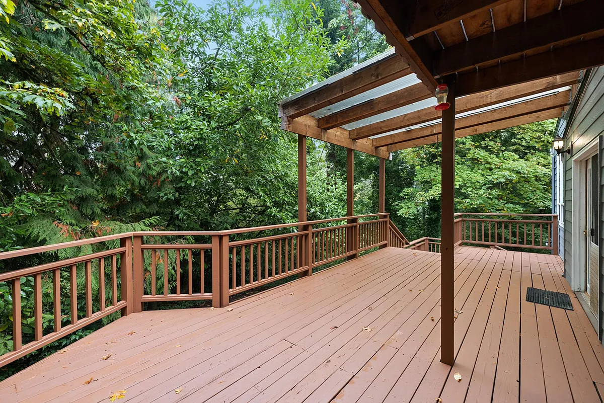 Deck off Main house faces North, Woods, & Winter Stream - 18250 Willamette Dr