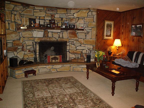 Living Room with Fieldstone Fireplace