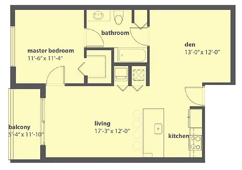 Floor plan Unit 1+ Den