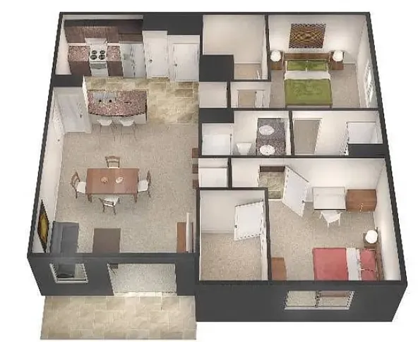 Floor plan 2 Bed - 2 Bath