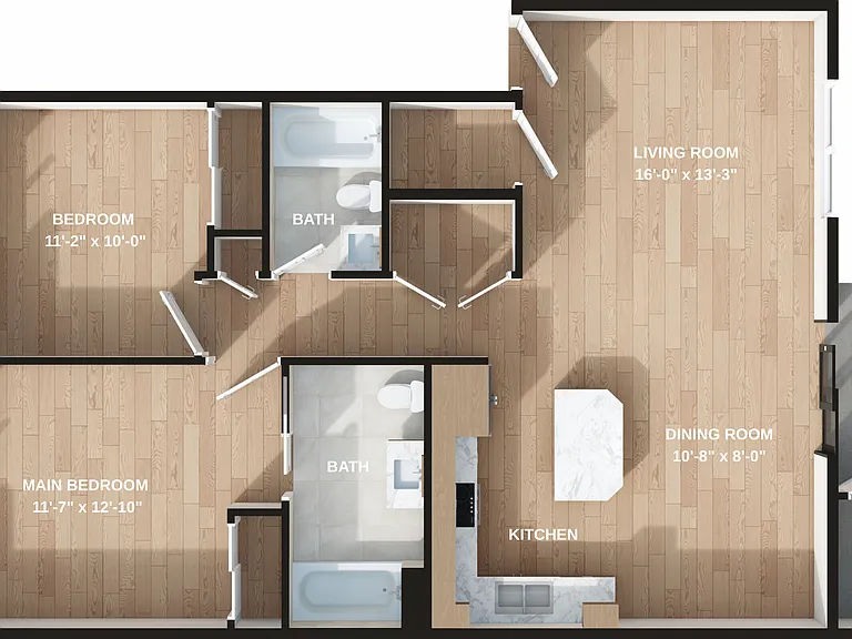 2 Bed / 2 Bath Floor Plan Measurements
119 Rainier Ave S (sample 2bdr)
