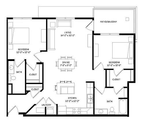 Floor plan 2 Bedroom C SIM