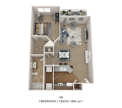 Floor plan One Bedroom- 807 sqft