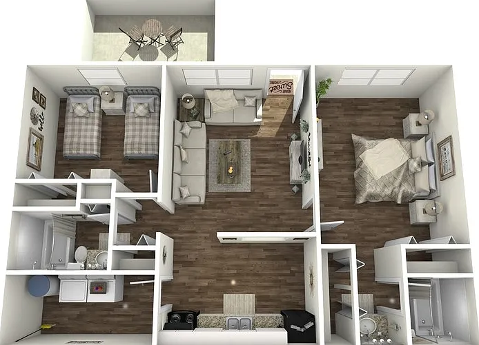 2 Bed 2 Bath Floorplan Diagram