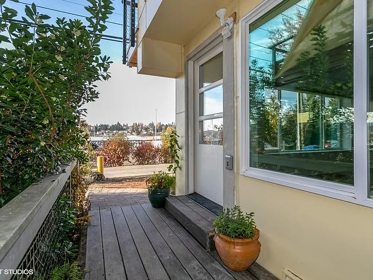 Private entrance with keypad lock and motion light