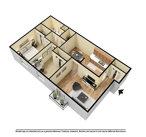 Floor plan Two Bedroom, One Bathroom