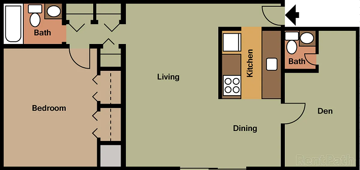 Floor plan 1DH - 1 Br Den Half Bath