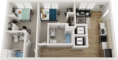 Floor plan 2BR/2BA - B1