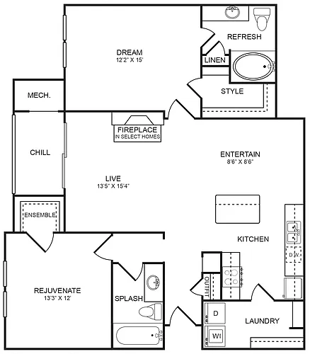 Floor plan 2 Bedroom, 2 Bathroom 1,177 SF 22C