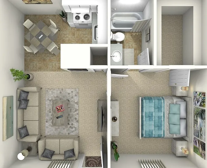 1 Bed 1 Bath Up Floorplan Diagram