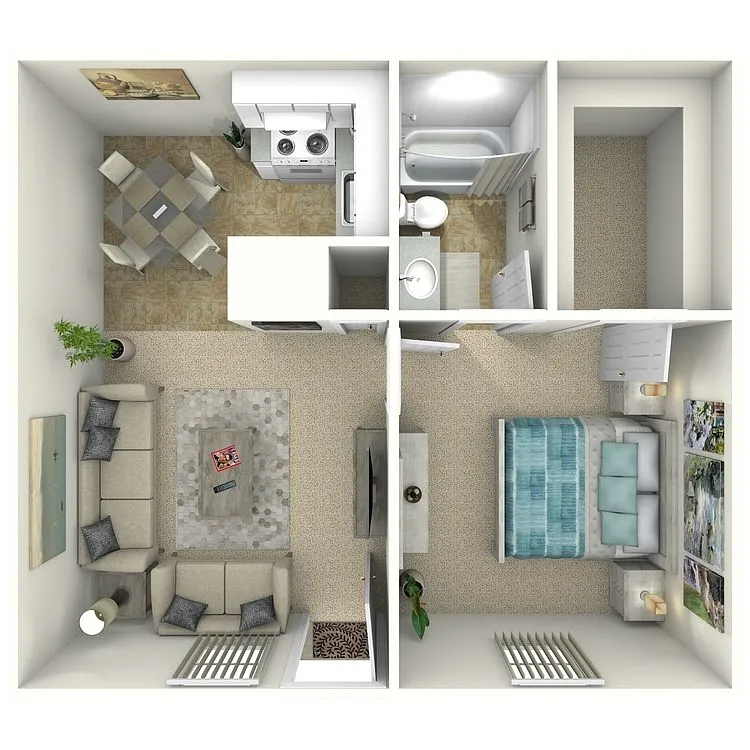 Floor plan 1 Bed 1 Bath Up