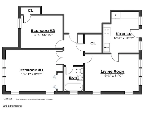 Floor plan Two Bedroom 908-3