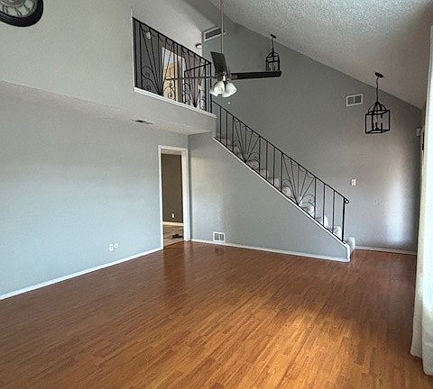 living room facing stairs