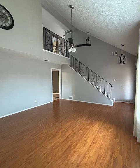 living room facing stairs
