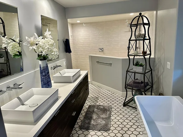Extra large pen shower in master bath.