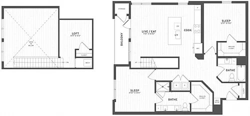 Floor plan 2 Bed/2 Bath Loft-B1L
