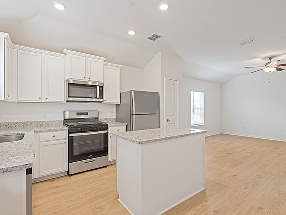 A spacious kitchen island