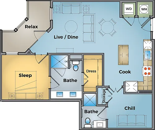 Floor plan B2 - 1 Bed + Office