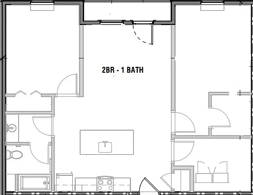 Floor plan 2 Bedroom 1 Bath Balcony Rear View