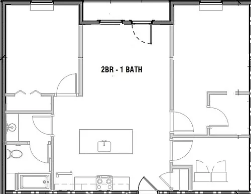 Floor plan 2 Bedroom 1 Bath 1st Floor Patio Rear View