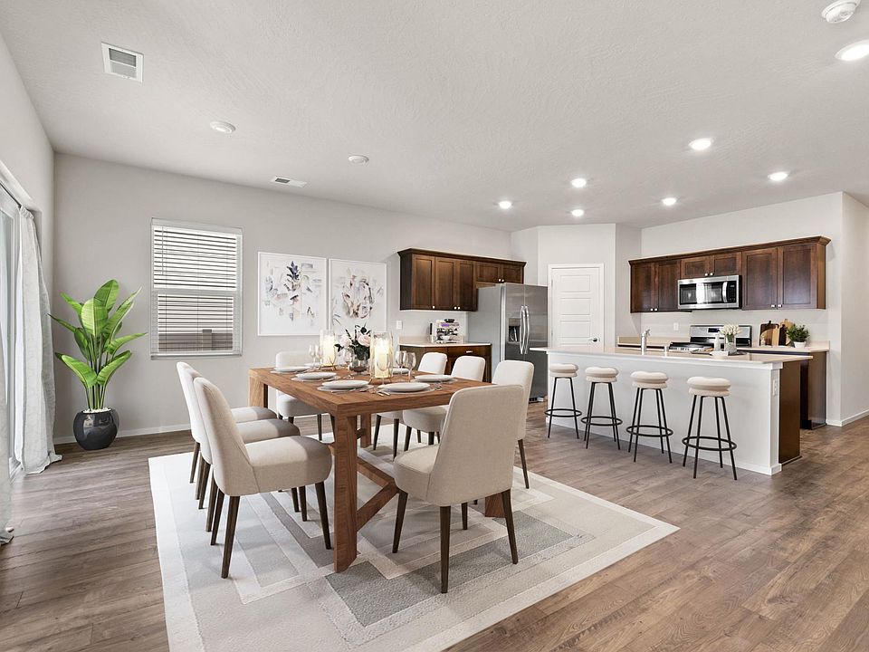 Large open dining and kitchen