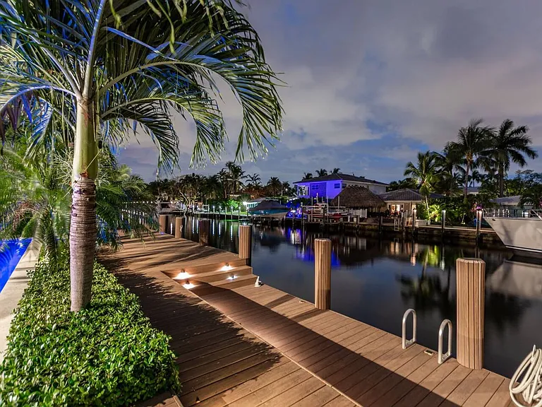 Experience enchanting evenings by the water, with lights casting a magical glow on your private dock.