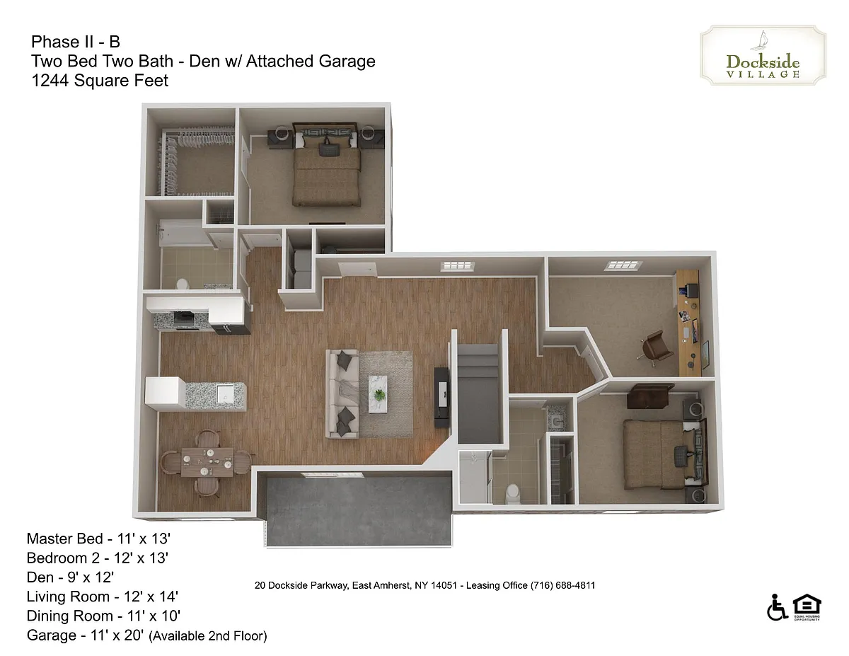 Floor plan 2 Bedroom 2 Bath with Den Ph II