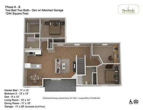 Floor plan 2 Bedroom 2 Bath with Den Ph II