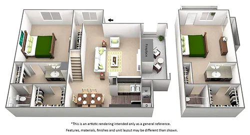 Floor plan 2 Bed 2 Bath Townhouse - B2