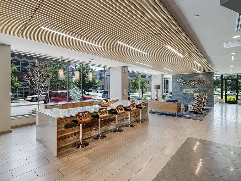 The lobby and leasing office are open to residents and a concierge staffs the front desk