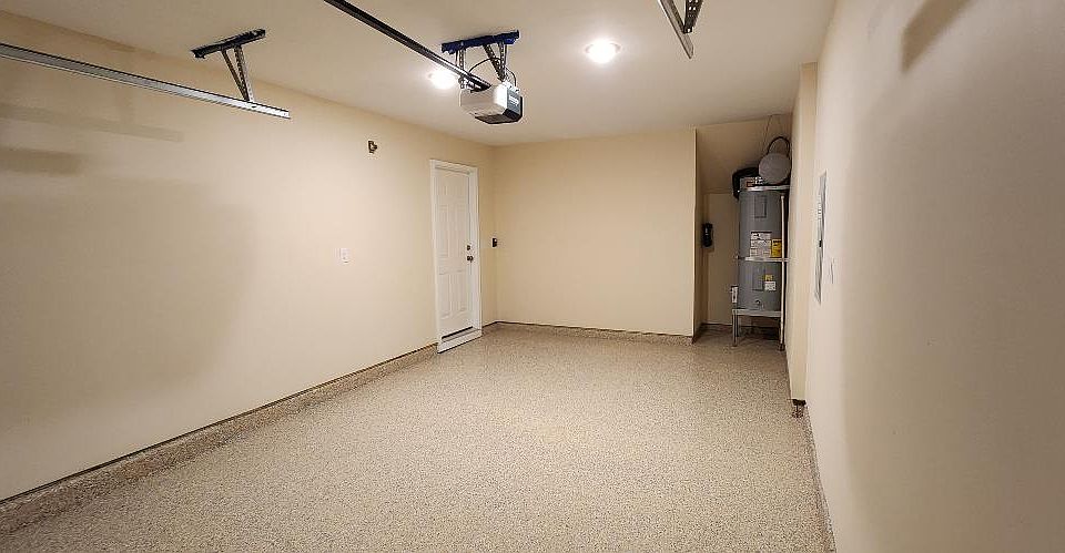 Finished garage with epoxy flooring