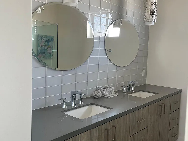 Master bathroom with dual sinks
