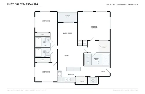 Floor plan 3 Bed- 3 Bath- Plan 404