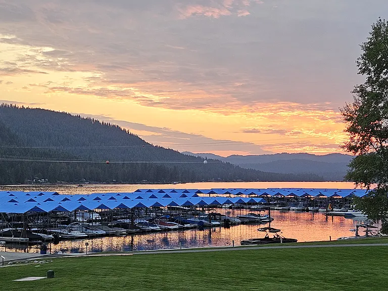 Summer sunset, view of nearby Dover Bay marina (inactive outside of summer)
