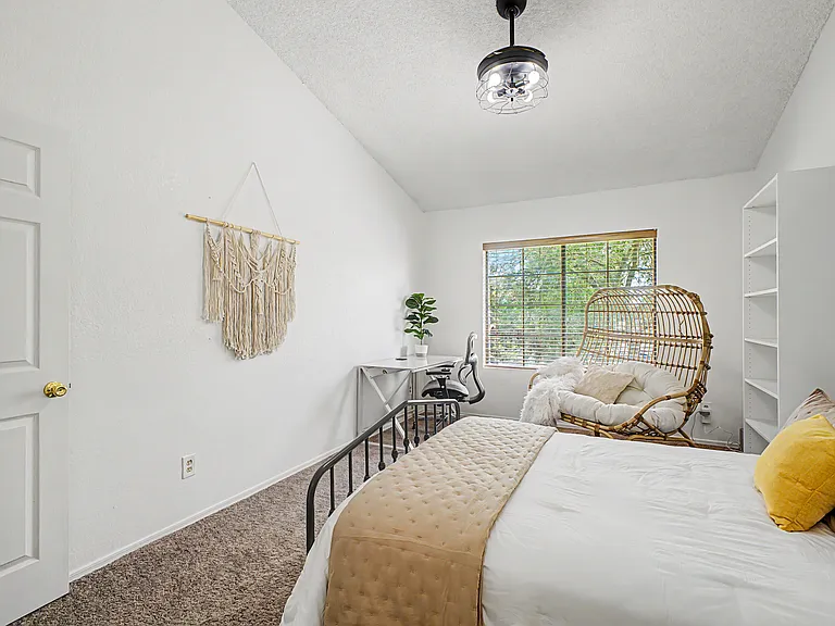 Primary Suite (Upstairs): Queen Bed, Dual-Sink En-Suite Bathroom, Multiple Closets, Pool Views, Sleeps 2